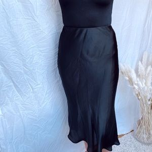 Silky black midi skirt